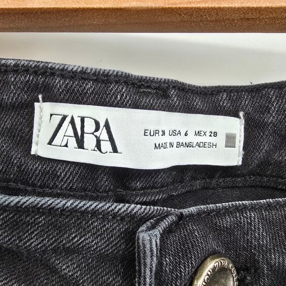 Zara Women's Distressed Raw Hem Cropped Bootcut Mid Rise Jeans Black Size 6 - Picture 6 of 12